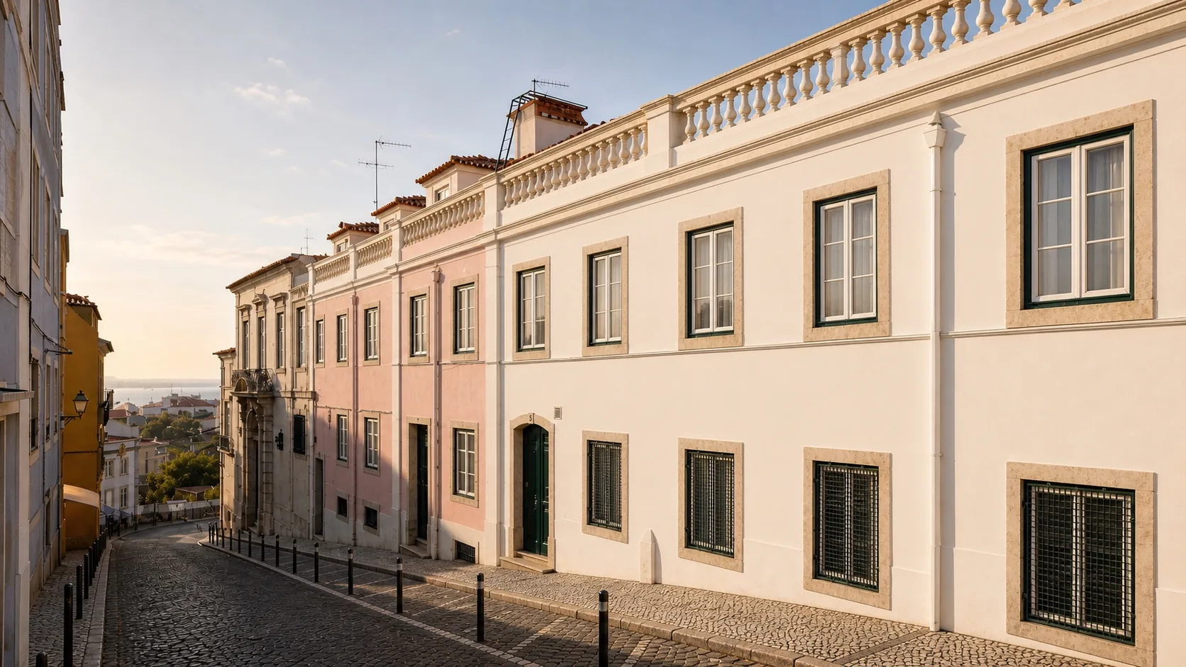 Calçada da Graça, cobbled street and rehabilitated façades, São Vicente