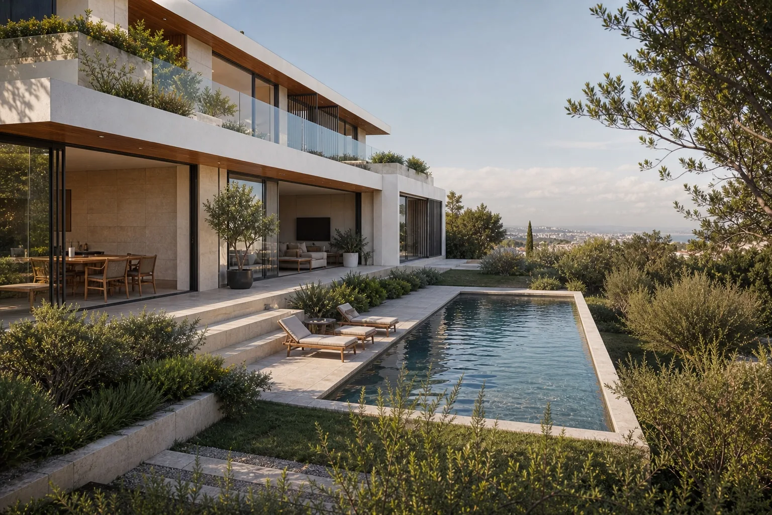 Conceptual visualisation of the Oeiras Villa pool and garden
